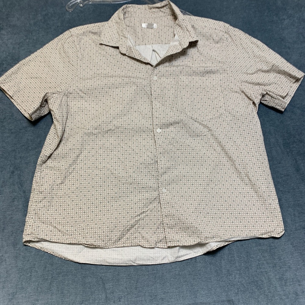 Nordstrom Rack Poplin Shirt Men XL Beige Geometric Point Collar Casual Button Up
